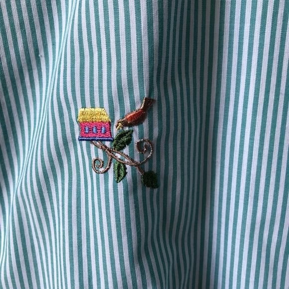 Baxter & Wells birdhouse embroidery button-up 3/4 sleeve blouse - size large - Picture 6 of 16